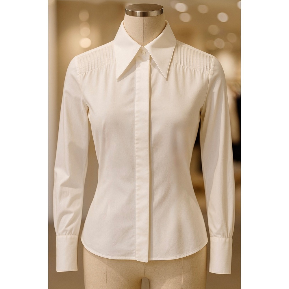 Fendi Womens Button Down Long Sleeve Collared Shirt Sz 38 XS White Made in Italy